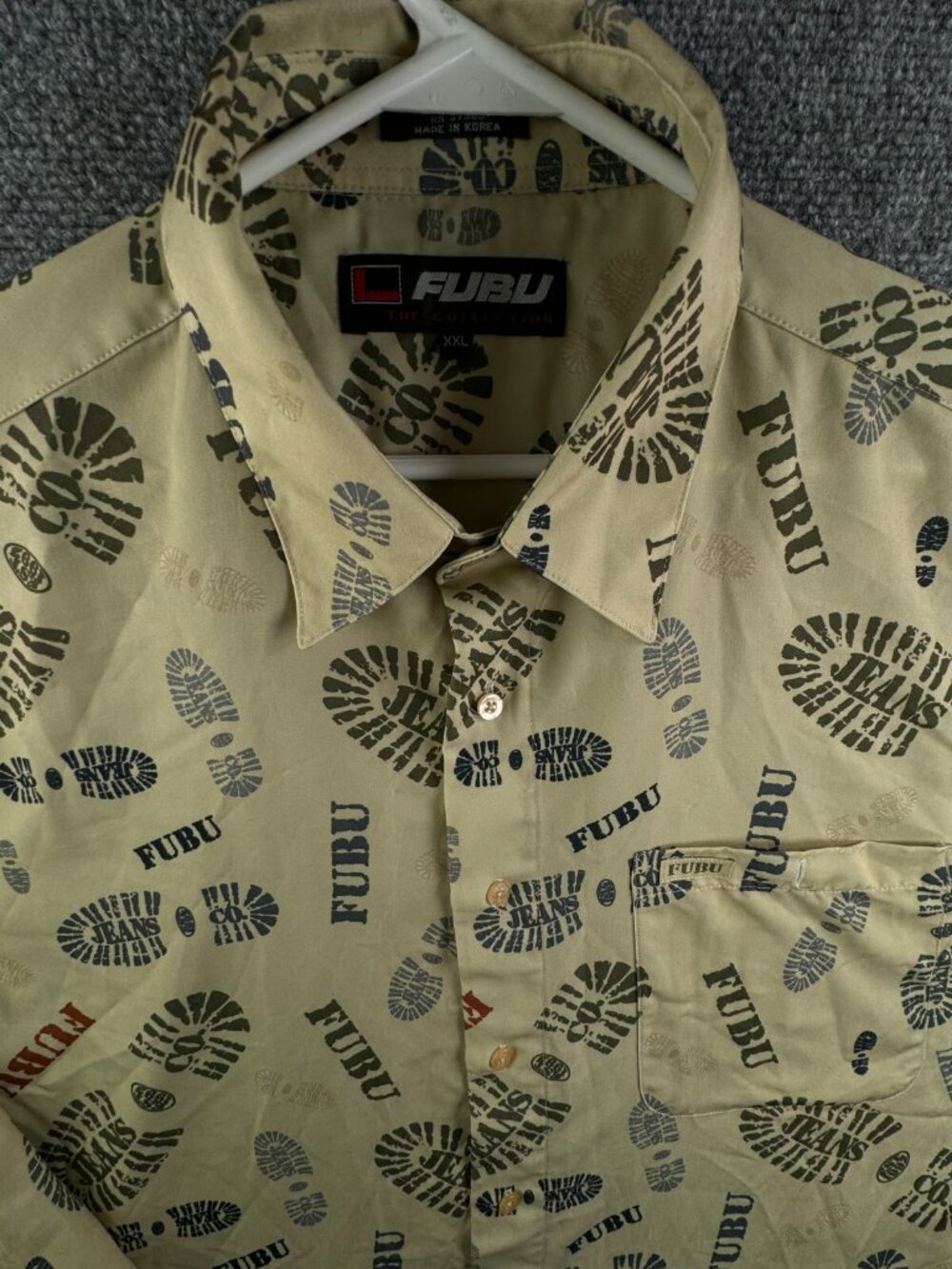 VTG FUBU The Collection Long Sleeve 2XL Graphic Button Up Shirt Y2K Footprint